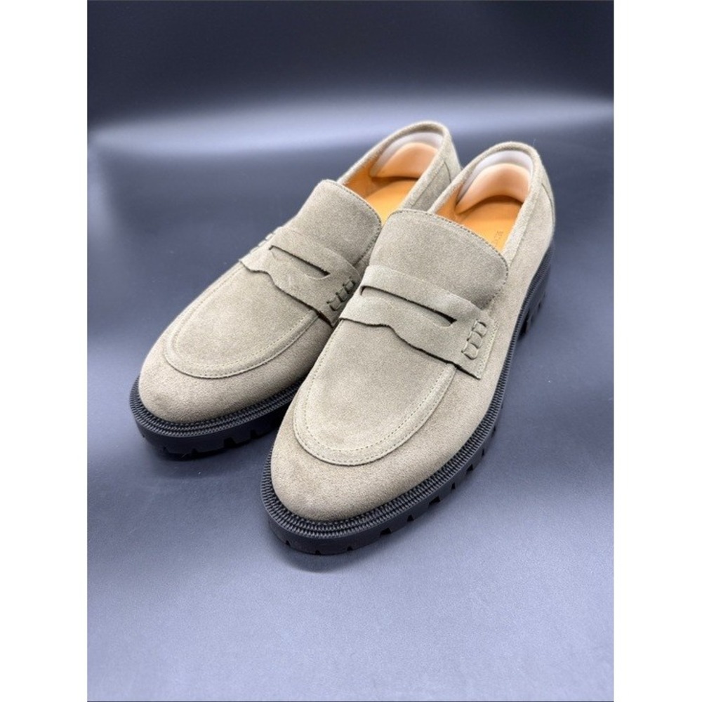 Beckett Simonon Sage Suede Penny Loafers Lug Sole Women 10 Sage Gray Chunky Slip
